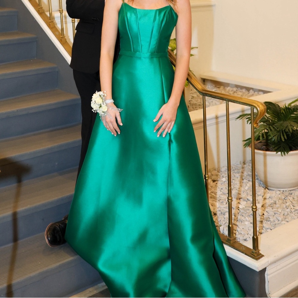 Green Satin Formal Ball Gown